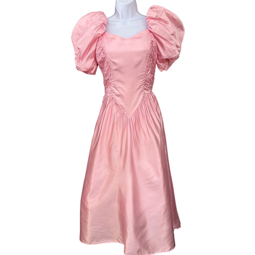 Vintage 80's Vintage Pink Satin Dress Puff Sleeve Regencycore Princesscore Prom